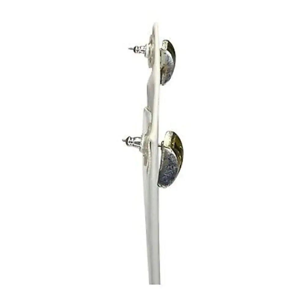 Vintage Silver-Tone Green Stone Stud Earrings Secure Lock Back Women's Jewelry - Picture 3 of 6